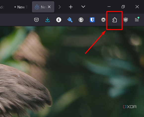 A screenshot showing where to access the extensions menu in Firefox.