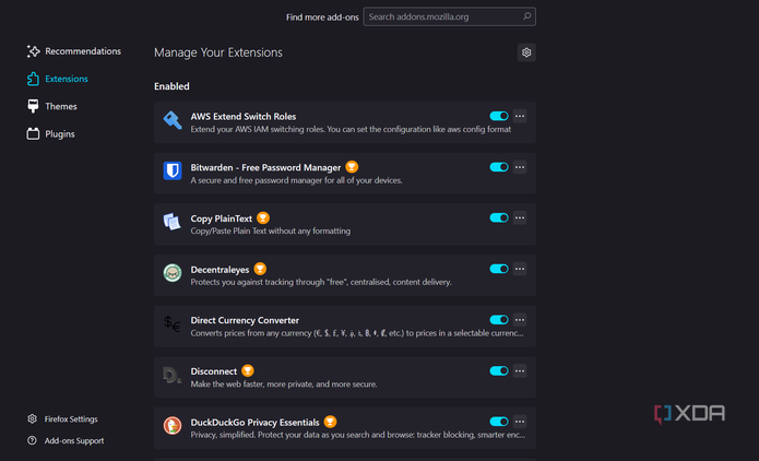 Screenshot showing where to manage extensions in Firefox.