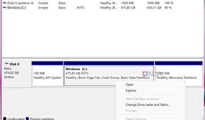 Screenshot of Disk Management in Windows 11 with the option to shrink a volume
