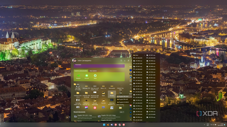 Screenshot of Start11 Start menu displaying a menu for a folder contained inside a pinned folder