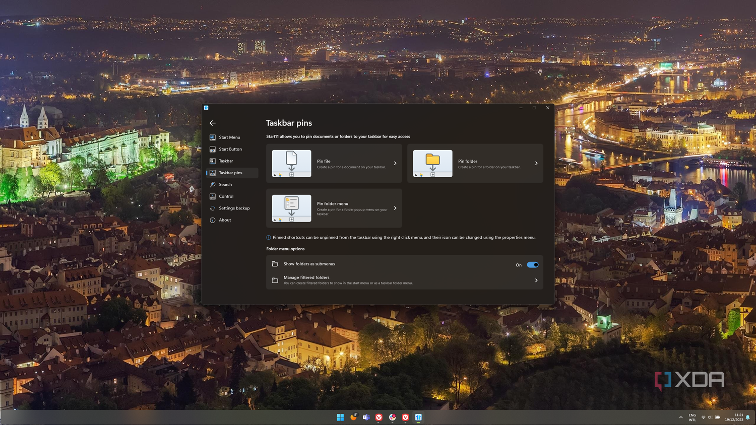 Screenshot of Start11 taskbar customization settings