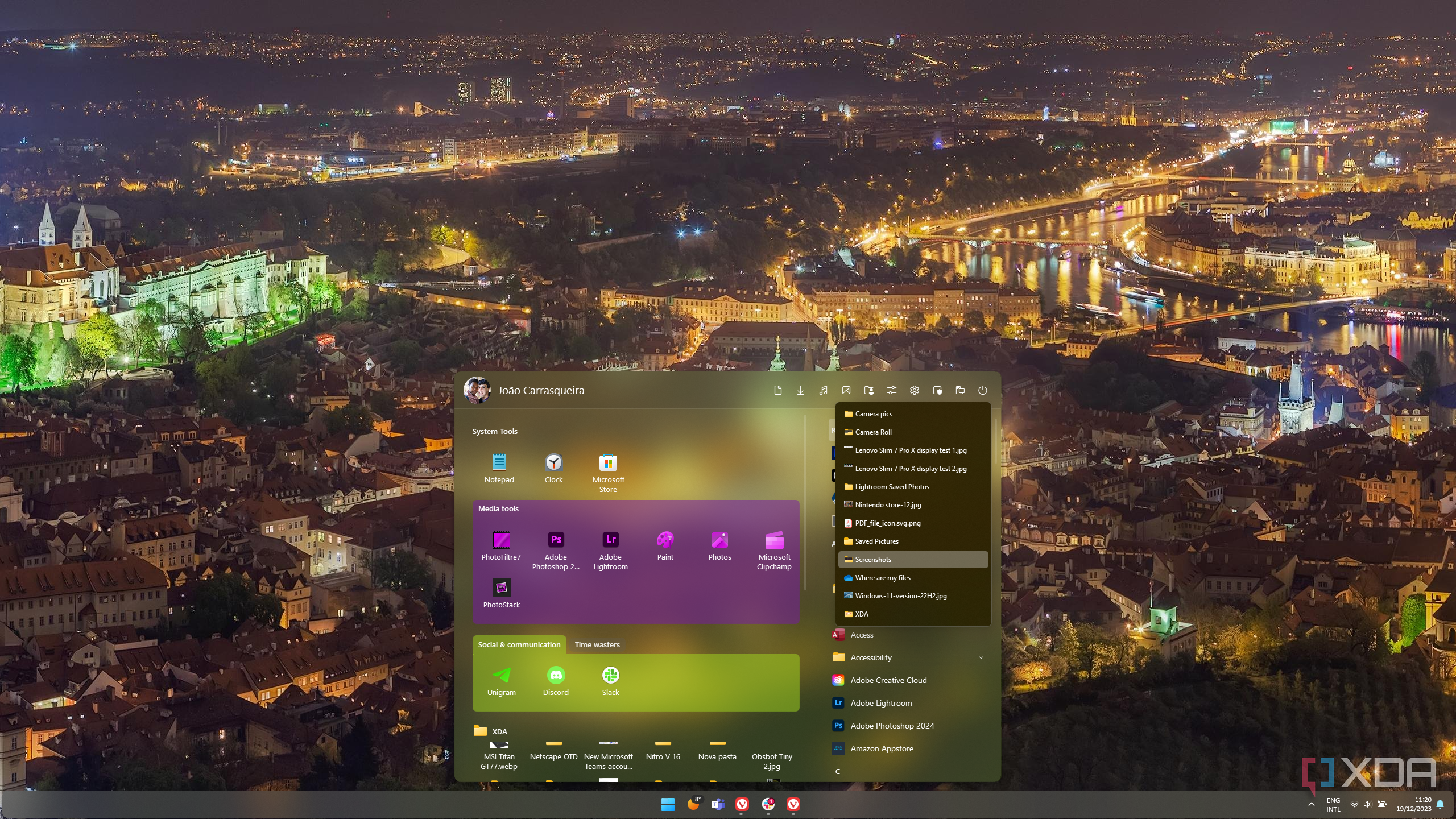 Screenshot of Start11 with a folder menu for one of the pinned system folders