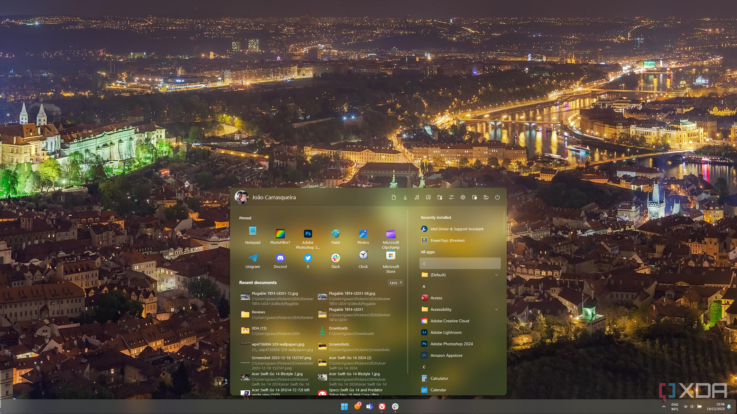 Screenshot of Start11 Start menu with an expanded recommended section and a full apps list on the right