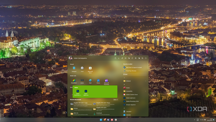 Screenshot of Start11 Start menu with multiple groups and a folder open