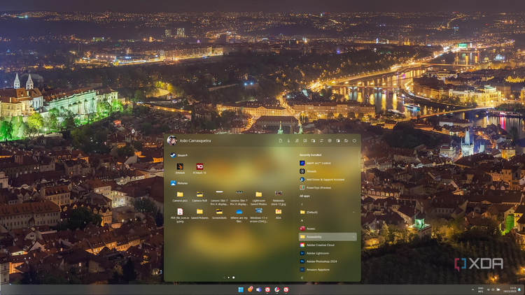 Screenshot of Start11 Start menu with a second page created and displayed, showing a PC folder's contents