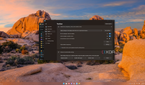 Screenshot of a Windows 11 desktop with a customized taskbar with a red tint and rounded corners and the Start11 settings window open