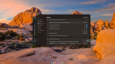 Screenshot of a Windows 11 desktop with a customized taskbar with a red tint and rounded corners and the Start11 settings window open