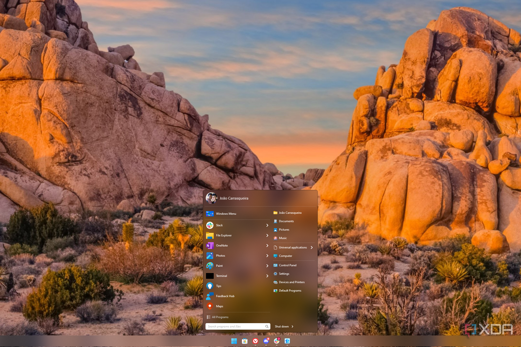 Screenshot of the Start11 Start menu in modern style
