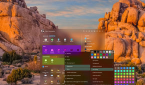 Screenshot of the Start11 Start menu with a context menu showing options for icon tinting in a group