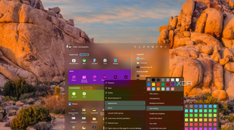 Screenshot of the Start11 Start menu with a context menu showing options for icon tinting in a group