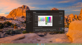 Screenshot of a Windows 11 desktop with a customized taskbar with rounded corners and the Start11 settings window open with the color picker over it
