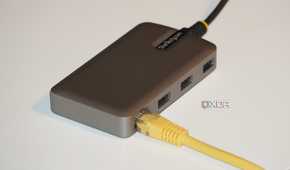 An Ethernet cable connected to a Startech dock.