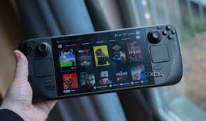 A person holding the Steam Deck OLED.