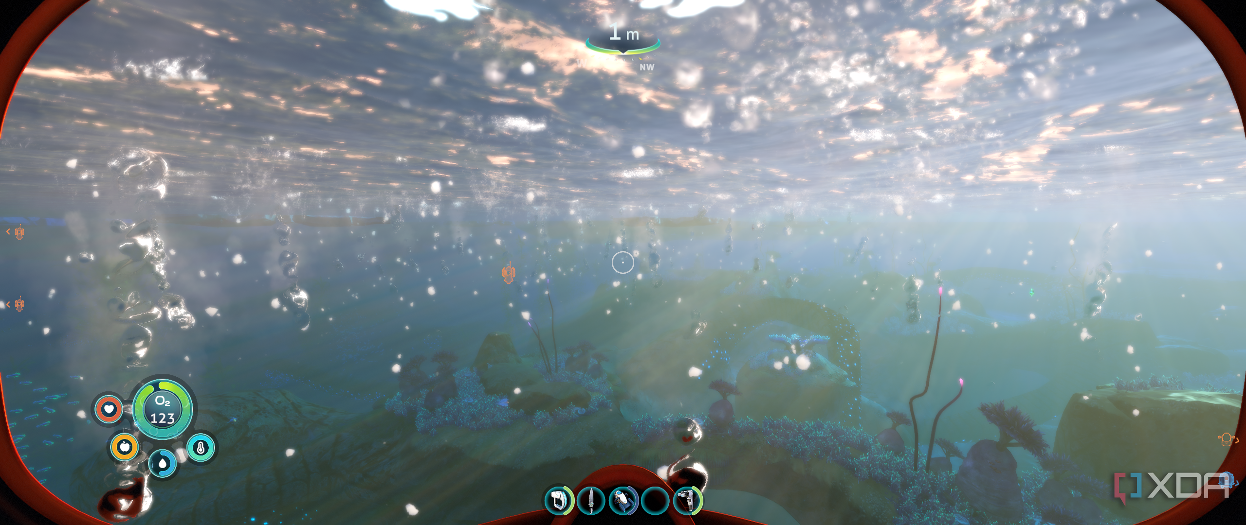 subnautica below zero running in ultrawide with the main character being under water