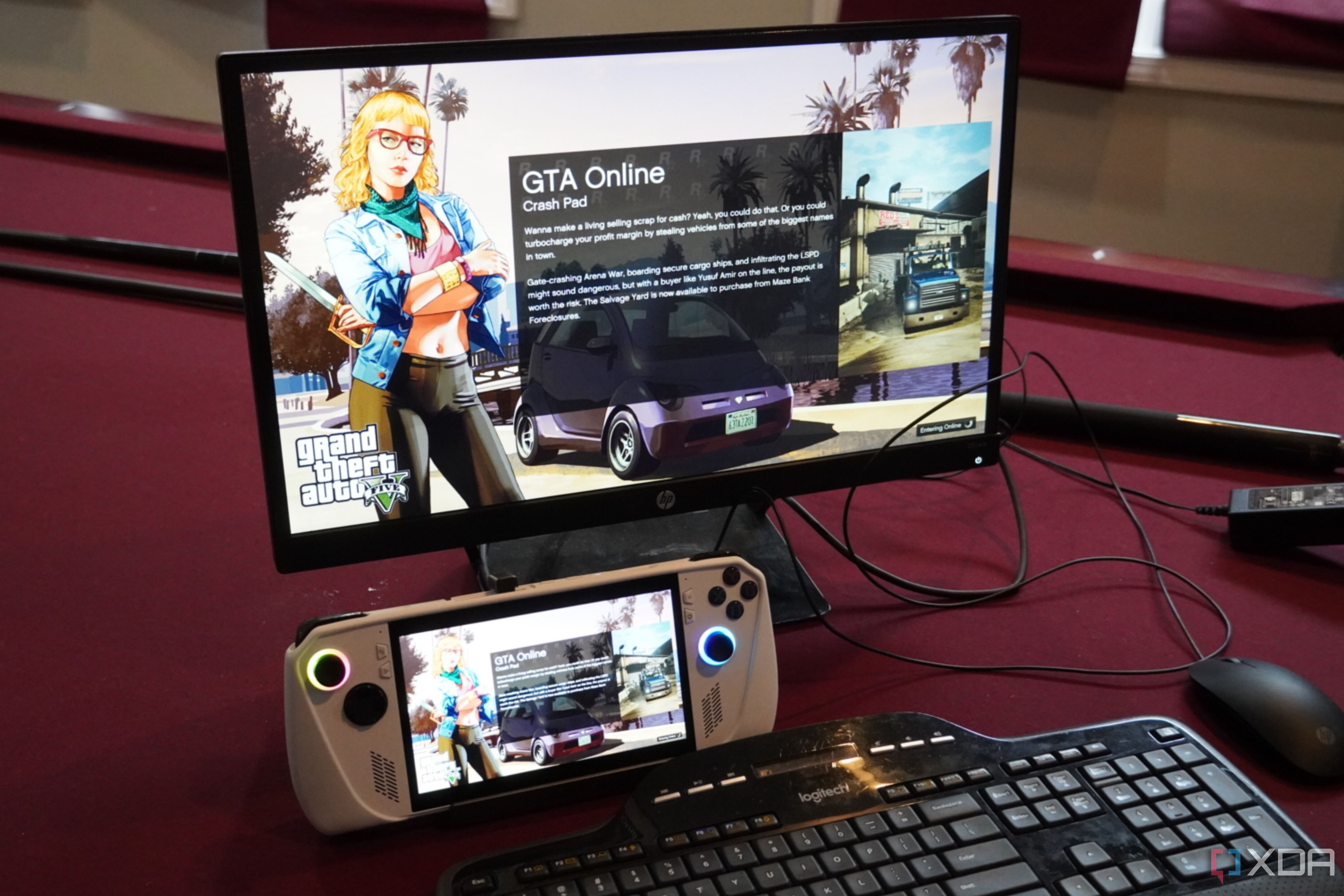 The ROG Ally connected to a monitor with a UGreen docking station. 