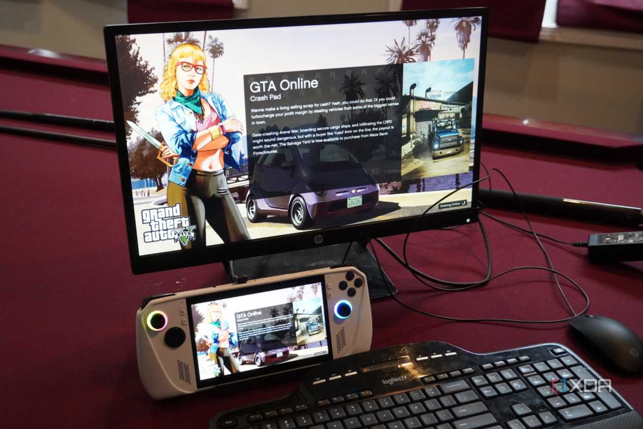 The ROG Ally connected to a monitor with a UGreen docking station.