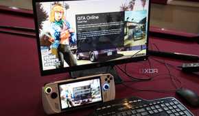 The ROG Ally connected to a monitor with a UGreen docking station.