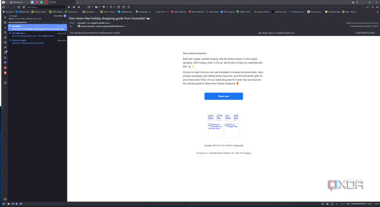 Screenshot of the email client in Vivaldi