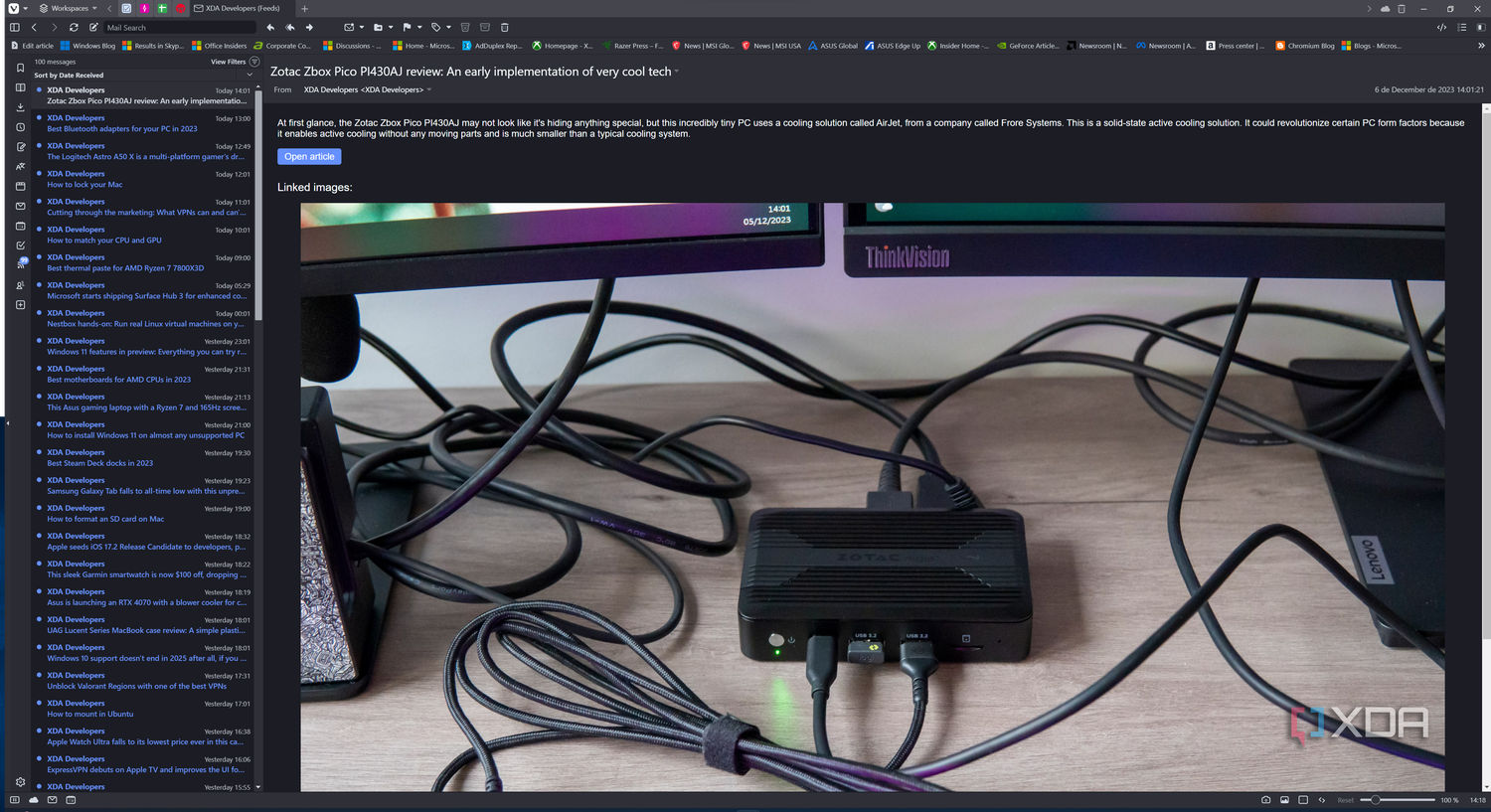 Screenshot of the feed reader in Vivaldi