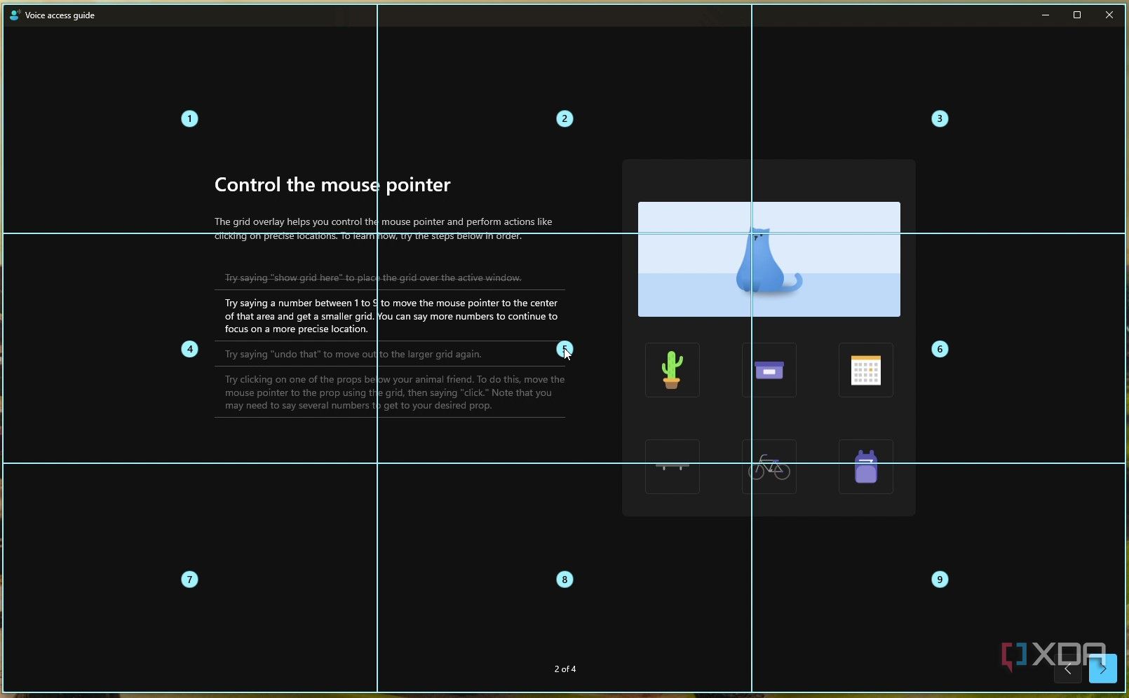 Screenshot of page 2 of the voice access guide with a grid displayed