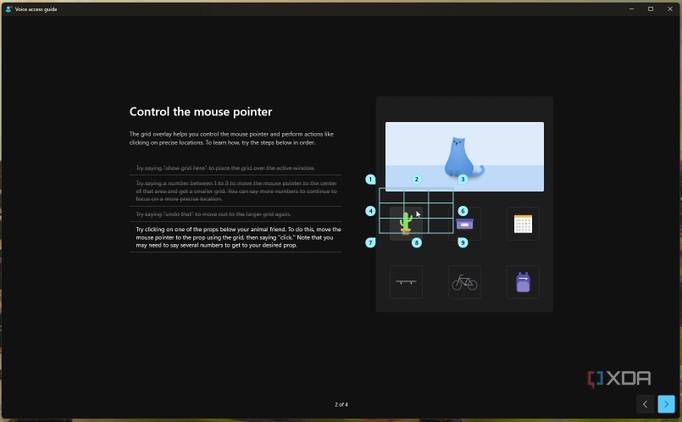 Screenshot of the voice access guide with a small gride focusing on an item to be selected