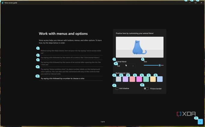 Screenshot of voice access guide after saying the show numbers command