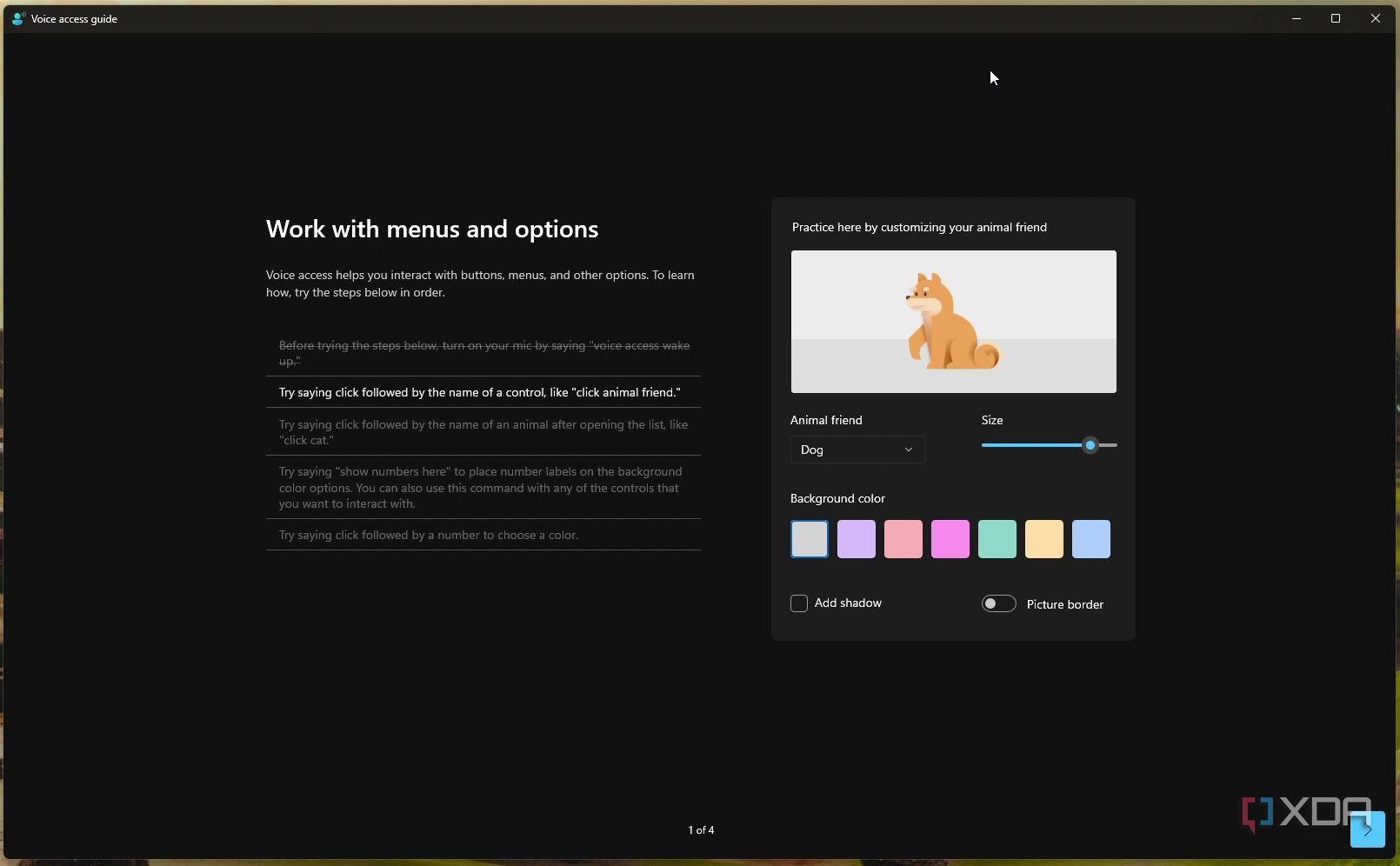 Screenshot of voice access guide welcome page