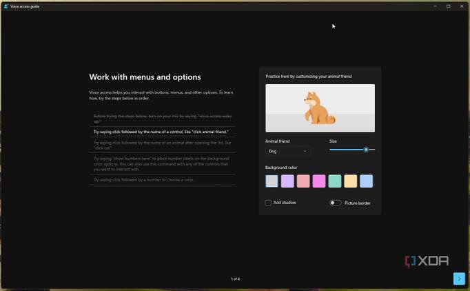 Screenshot of voice access guide welcome page