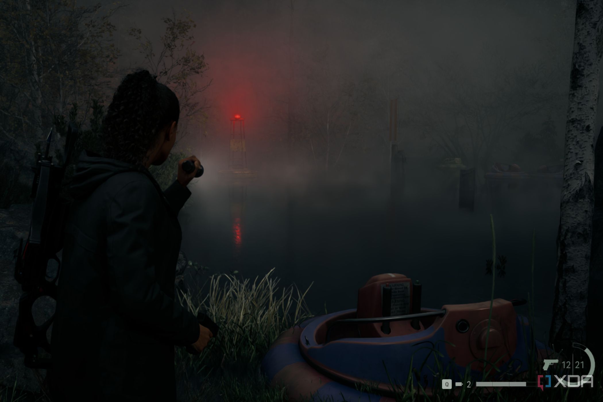 A screenshot showing volumetric fog in a scene in Alan Wake 2.