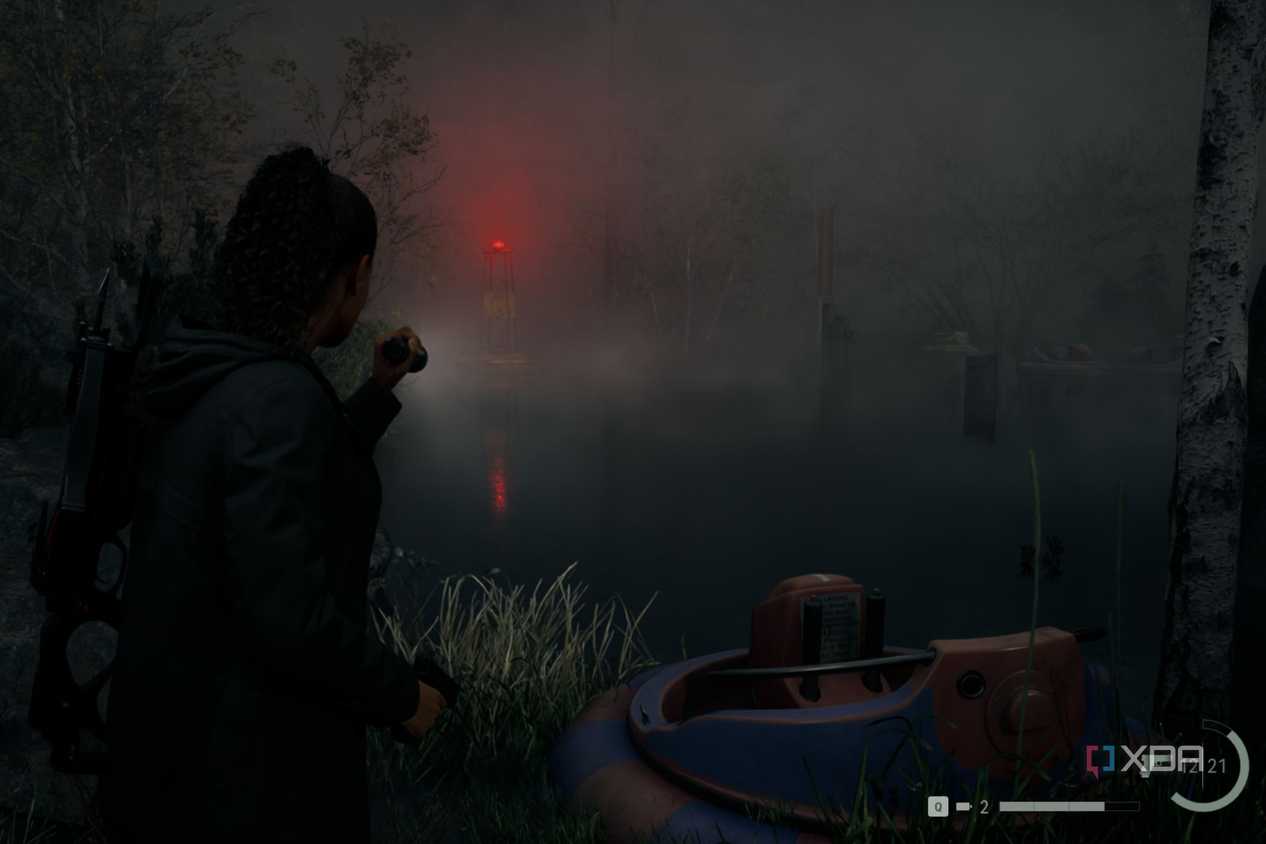 A screenshot showing volumetric fog in a scene in Alan Wake 2.