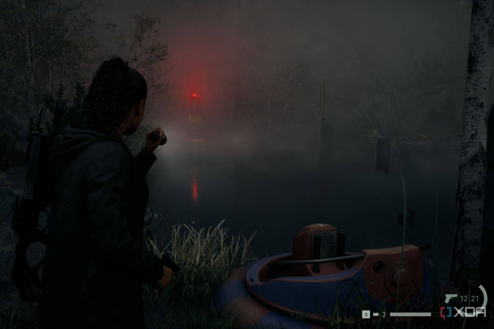 A screenshot showing volumetric fog in a scene in Alan Wake 2.