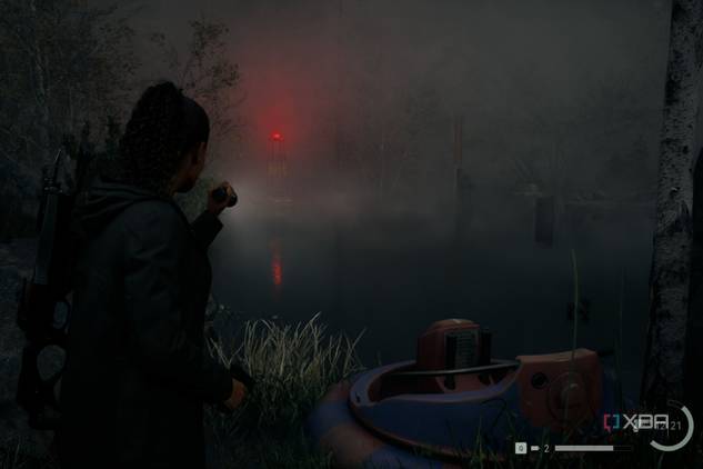 A screenshot showing volumetric fog in a scene in Alan Wake 2.