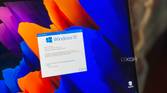 A photo of the Windows 10 logo on a Samsung laptop