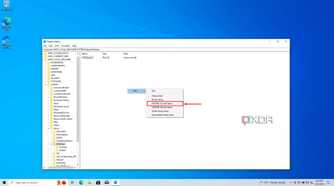 Screenshot of Registry Editor with a context menu open and the DWORD (32-bit value) option highlighted