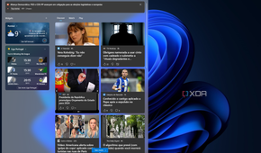 Screenshot of a Windows 11 desktop with the Widgets panel open