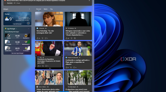 Screenshot of a Windows 11 desktop with the Widgets panel open