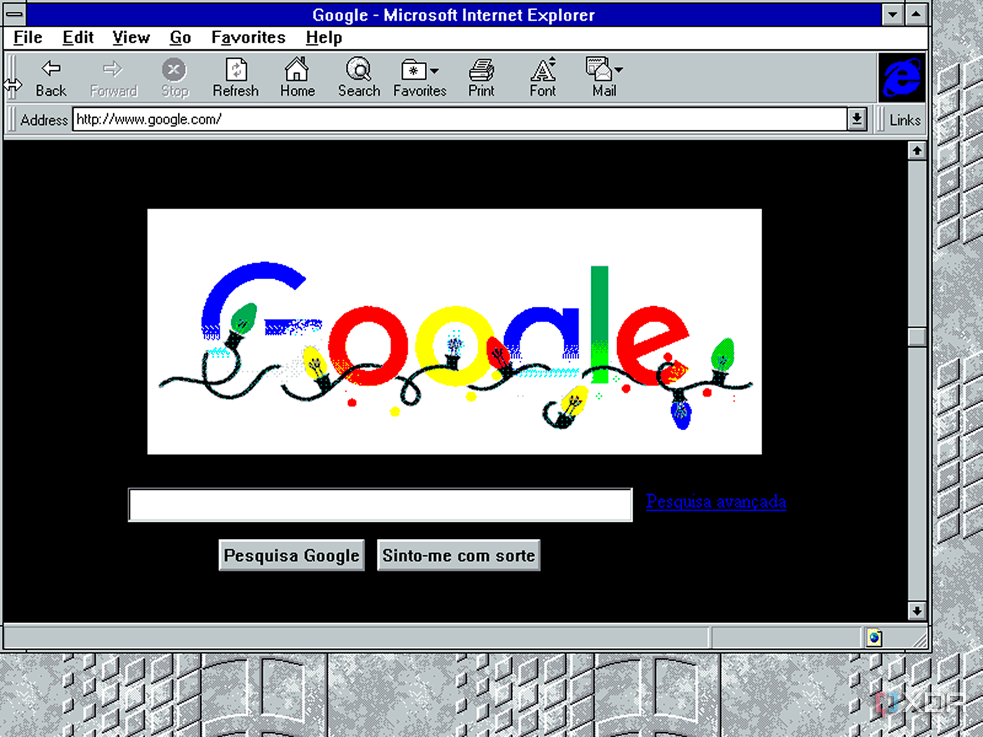 Screenshot of Internet Explorer displaying the Google homepage in Windows 3.11