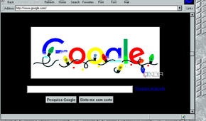 Screenshot of Internet Explorer displaying the Google homepage in Windows 3.11