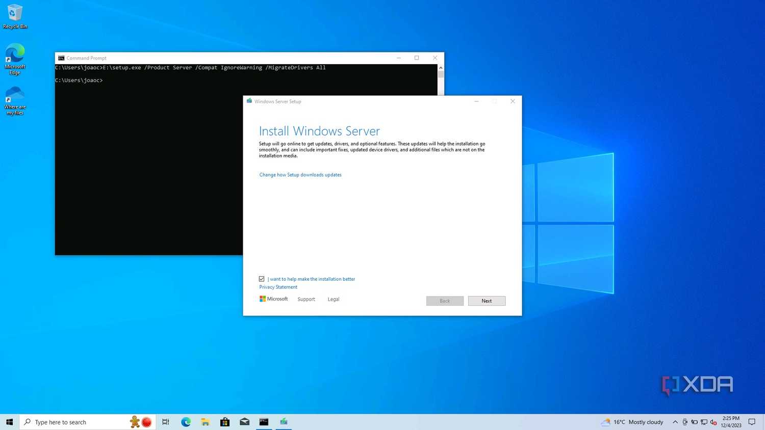 Screenshot of a Windows 11 installer labeled as a Windows Server installler