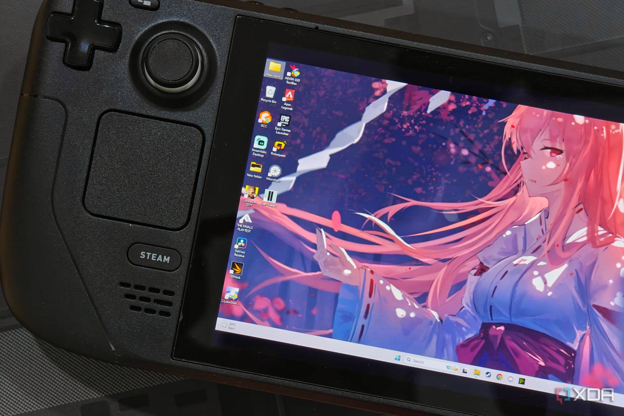 An image showing a Steam Deck displaying Windows desktop.