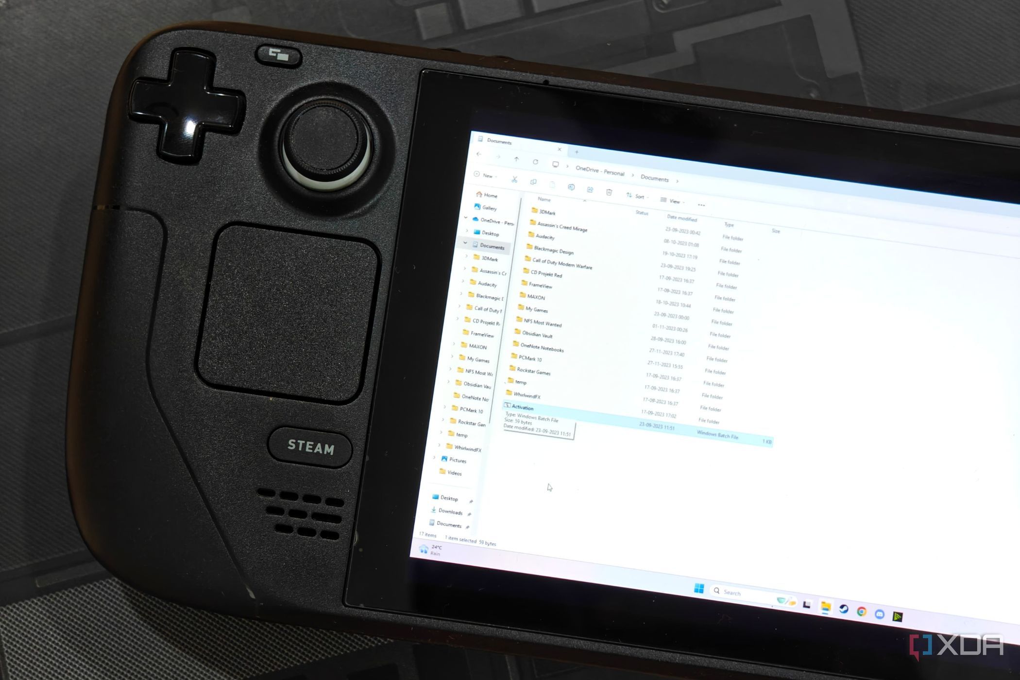 An image showing a Steam Deck displaying Windows file explorer via Moonlight.