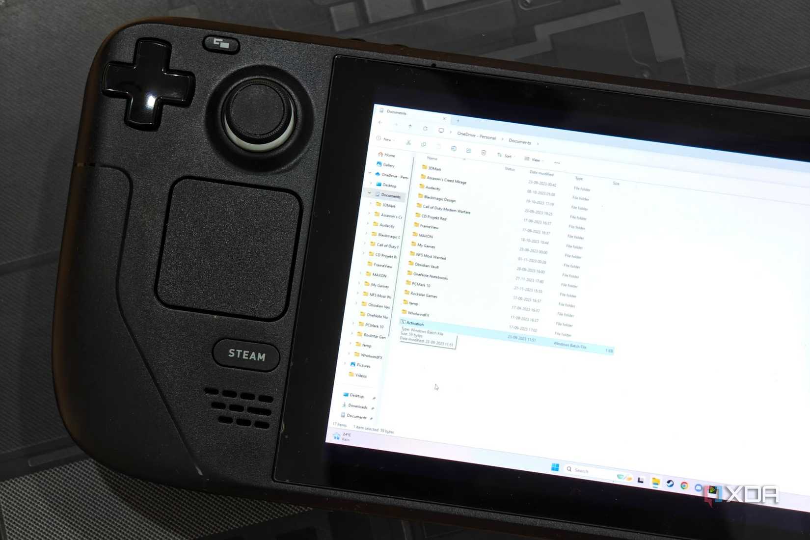 An image showing a Steam Deck displaying Windows file explorer via Moonlight.