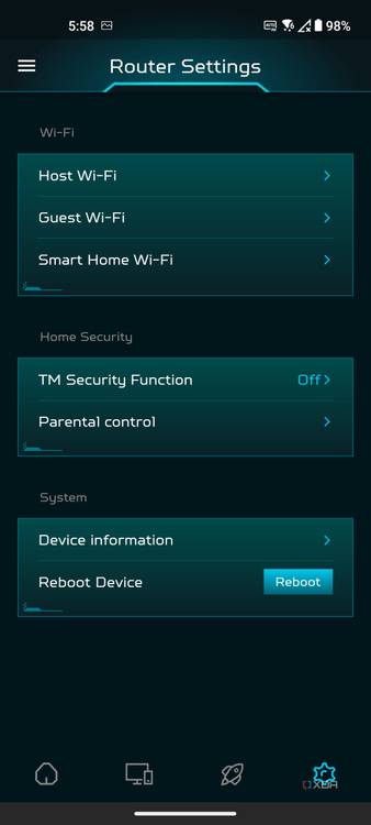 Acer Predator Connect W6 Wi-fi 6E router Android app router settings page