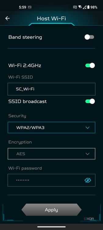 Acer Predator Connect W6 Wi-fi 6E router Android app Primary host Wi-Fi settings.