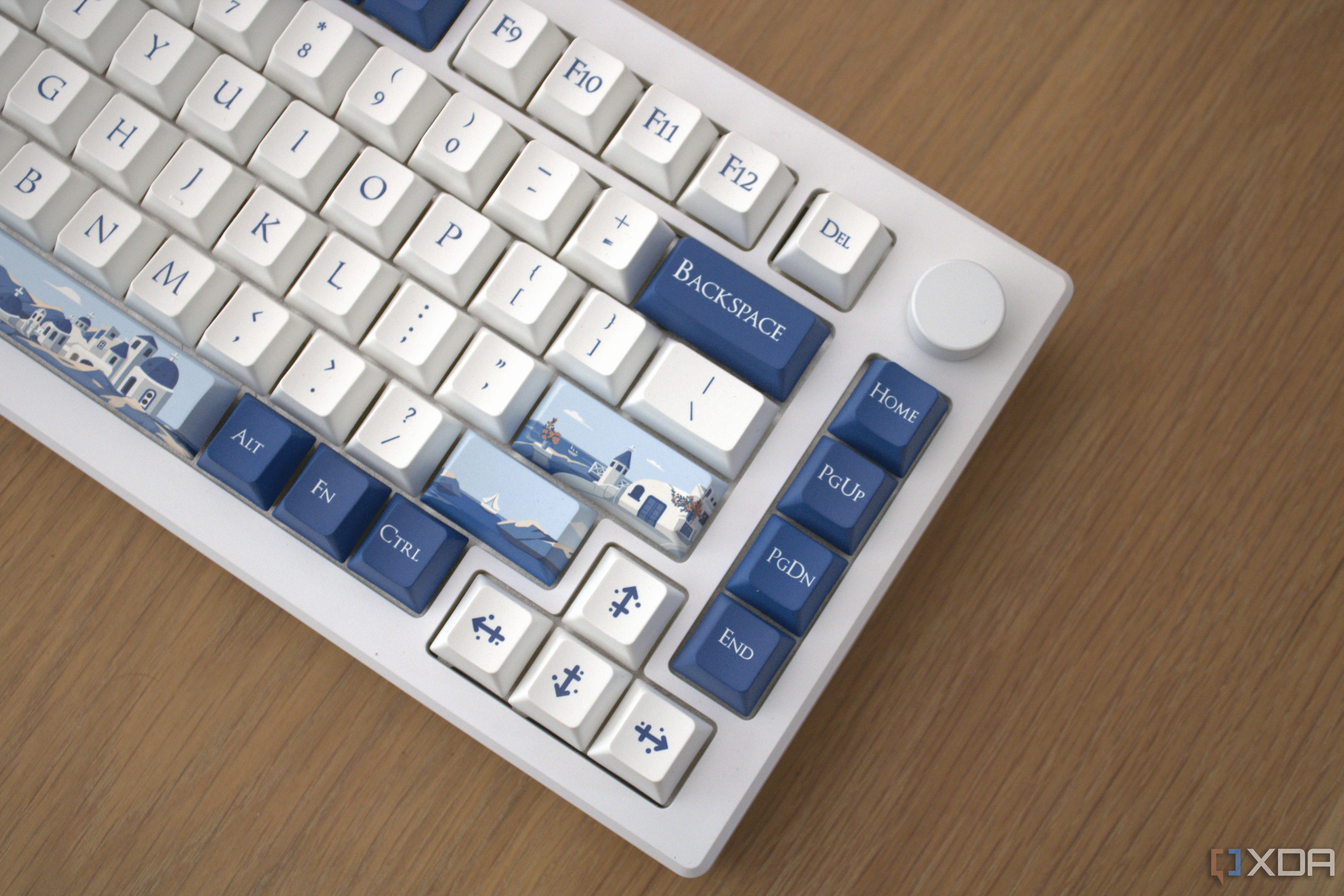 An image displaying half of the Akko Santorini keyboard face at an angle