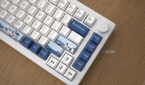 An image displaying half of the Akko Santorini keyboard face at an angle