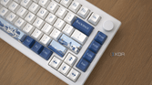 An image displaying half of the Akko Santorini keyboard face at an angle