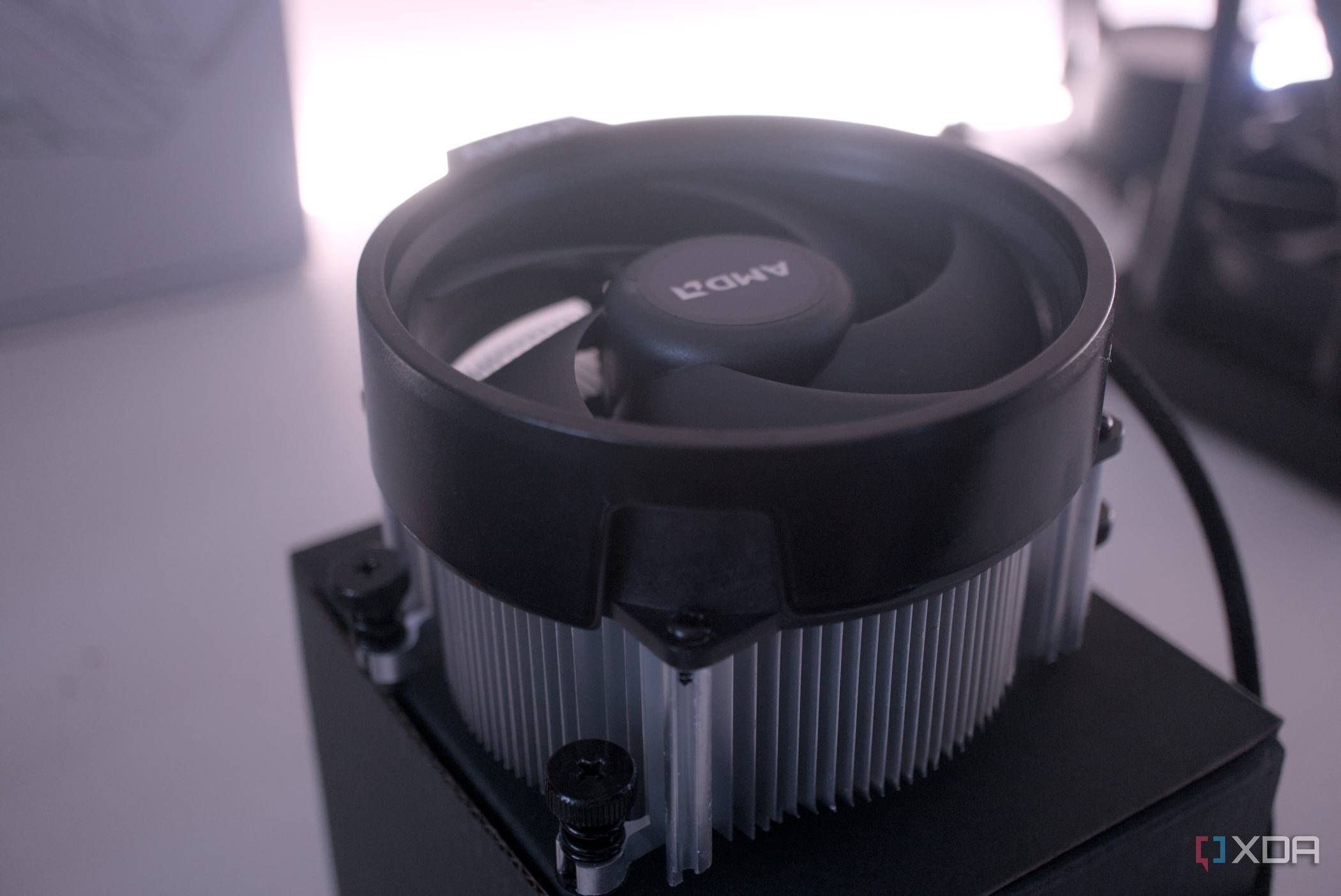 Angle view of the AMD Ryzen 7 8700G cooler installed