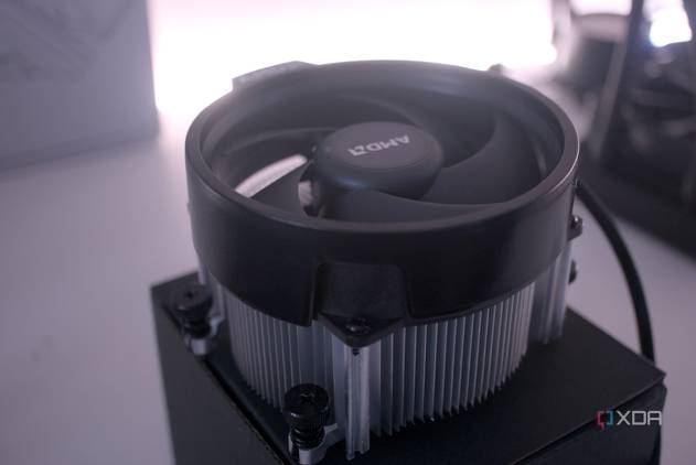 Angle view of the AMD Ryzen 7 8700G cooler installed