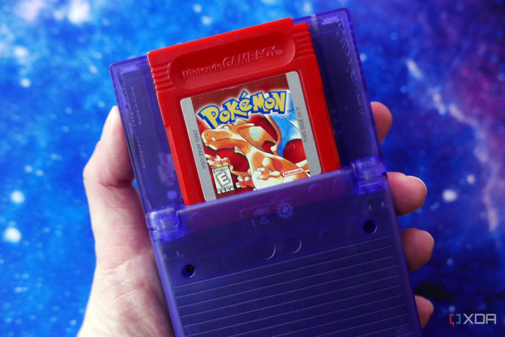 The back of the Analogue Pocket with Pokemon Red in the back